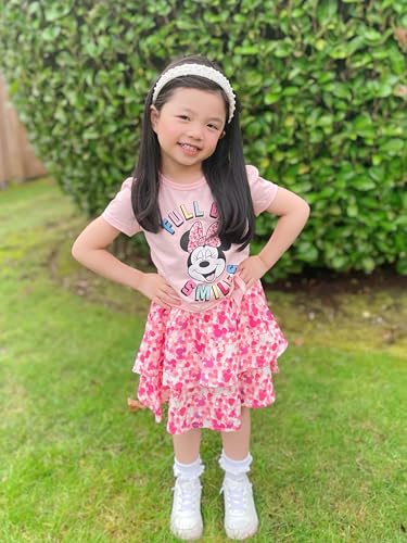 Image of Disney Frozen Elsa Stitch Minnie Princess Toddler Girls' T-Shirt & Double Ruffle Skirt 2 Piece Outfit Summer Clothes Set 2-9Y