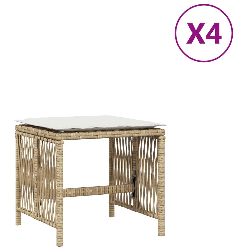 Homgoday Gartenhocker mit Kissen 4 STK. Beige 41x41x36 cm Poly Rattan Modular Sitzhocker Fußbank Hocker Gartenmöbel Fußhocker Beistellhocker Terrasse Balkon