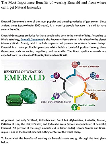 Image of Sidharth Gems Natural AAA++ Quality 7.25 Ratti 6.50 Carat Natural Certified Zambian Emerald /Panna Loose Gemstone for Men and Women (Lab Certified)