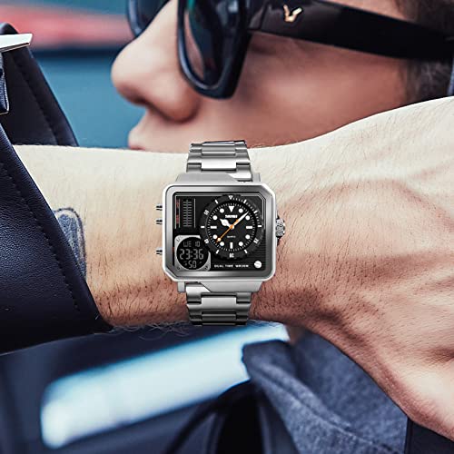 Image of SKMEI Men's Digital Sports Watch, LED Square Large Face Analog Quartz Wrist Watch with Multi-Time Zone Waterproof Stopwatch