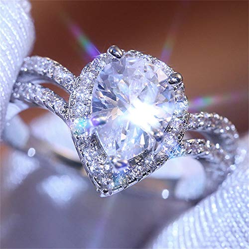 SixTwo 925 Sterling Silver Shining Half Full Diamond Classic Ring 2Ct Pear Cut Teardrop Halo Ring Cubic Zirconia Two Row CZ Solitaire Eternity Engagement Wedding Band Ring for Women (7)