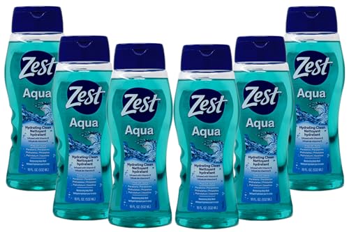 Zest Hydrating Body Wash - Aqua - Moisturizing Body Wash for Men and Women - Bath Soap with Vitamin E - Gentle Paraben Free Formula - 6 pc