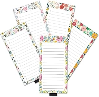 5 Pack Full Magnetic Notepads for Fridge with Pen Holder, Tulips Tropical Flower Bloom Plants, 6" x 3", 50 Sheets, Magnet Memo Pad for Fridge, Locker, File Cabinet, to Do List, Grocery Shopping