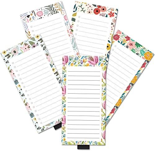 5 Pack Full Magnetic Notepads for Fridge with Pen Holder, Tulips Tropical Flower Bloom Plants, 6" x 3", 50 Sheets, Magnet Memo Pad for Fridge, Locker, File Cabinet, to Do List, Grocery Shopping