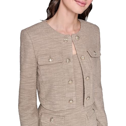 KARL LAGERFELD Women's Crop Stretch Texture Long Sleeve Jacket4