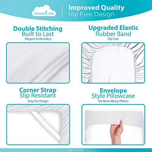 Image of DREAMCARE Twin XL Sheet Sets - 3 pcs Breathable Cooling Sheets - up to 15 inch Deep Pocket Twin XL Sheets Set with Side Pockets - Extra Soft 100% Brushed Hypoallergenic Hotel Luxury Bedding - White