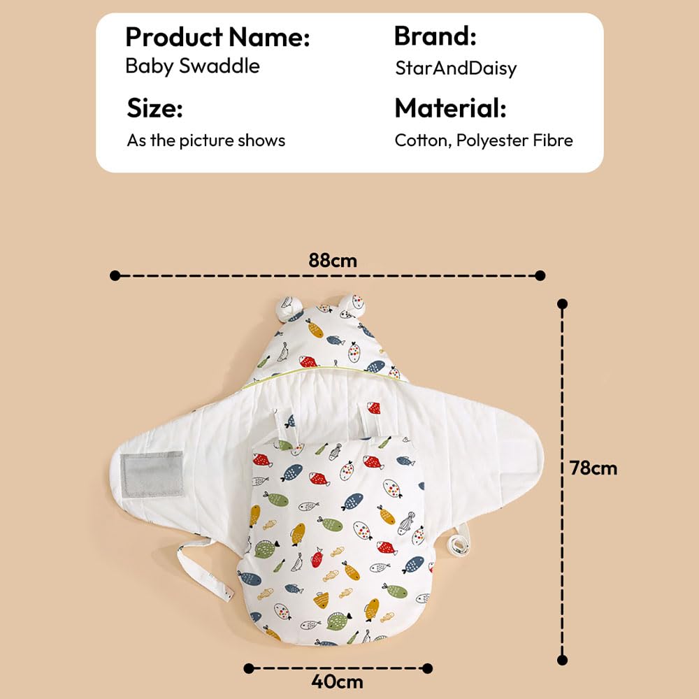 StarAndDaisy Baby Swaddle Wrap for Newborn (0-6 Months) Organic Cotton/Soft & Breathable Baby Swaddler Blanket/Adjustable Infant Sleeping Wrap for Boys & Girls/Multipurpose Baby Wrapper -White - Image 5 thumbnail