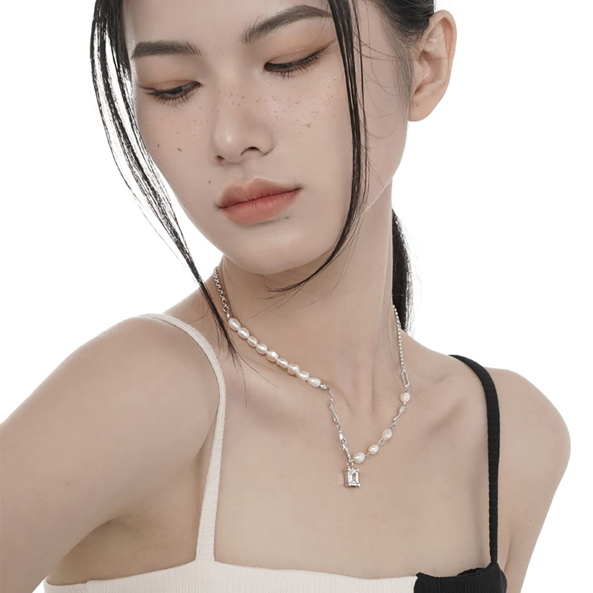 Collar de perlas con colgante de circonita barroca de plata esterlina S925 con personalidad femenina