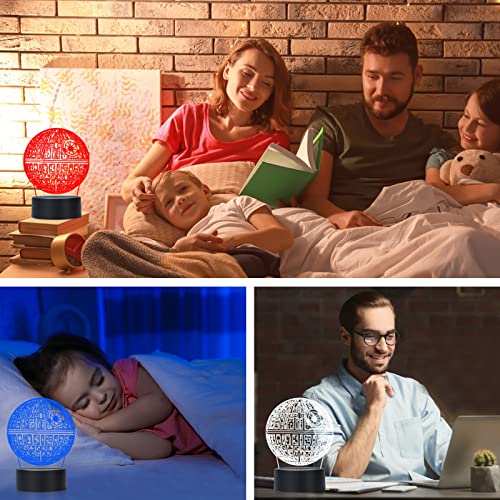 Dincool Death Star 3D Night Lamp with Touch Control - 7 Colors Auto Gradient Night Light, Acrylic and ABS Base Optical Illusion Nightlight, Decorating Room, Children's Holiday Gifts