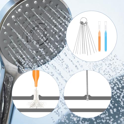 Image of 50pcs Shower Head Cleaner Tools, Multipurpose Shower Head Cleaning Brushes Multi-Size Showerhead Cleaner Picks Anti-Clogging for Bathroom Small Hole Nozzle Little Gaps (Orange, Blue)