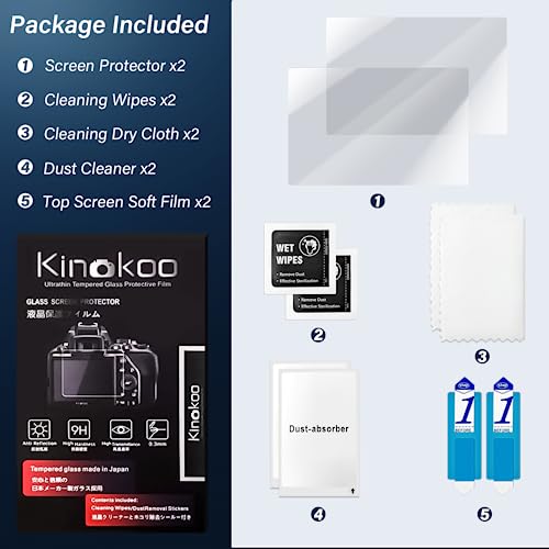 Image of kinokoo Z8 Screen Protector + Soft Film - 0.25mm 9H Hardness Tempered Glass Film for Nikon Z8 Z9 Digital Camera, Bubble-Free /Anti-Scratch 2 Pack