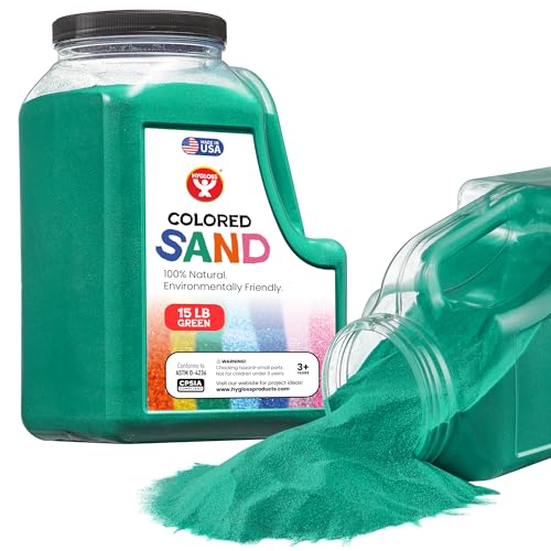 Image of Hygloss Colored Sand for Crafts - 15 lb Bottle, Green Vibrant Colorful Fine Sensory Play Sand Art Kits for Kids - Classroom Activities for Children 3 4 5 6 7 8 9 10 11 12 - Safe for Ages 3+