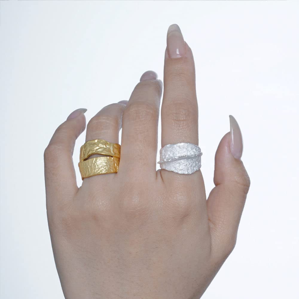 Anello In Argento Sterling 925,Anelli Regolabili Per Le Donne Lamina Di Latta Texture Argento Sterling 925 Pieghe Grosse Anelli Di Eternità Anelli Di Fidanzamento Placcati Oro Anelli Di Fidanzament