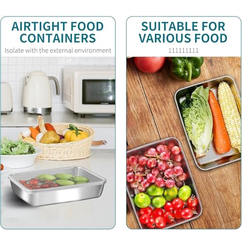 Image of BRAVIK 2000ML Stainless Steel Food Storage Container with Transparent Airtight Lid, 25cm Rectangular Deep Serving & Baking Tray Fridge, Freezer, Oven & Dishwasher Safe Leakproof Meal Prep Box (1)