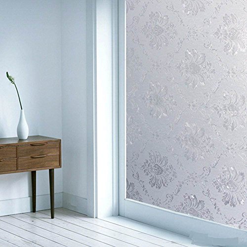 Image of CVANU Privacy Window Film White Window Frosting Film Window Flower Sticker Window Frosted Vinyl Sheets for Front Door /Bathroom /Sidelight /Small Windows, 24''x12''
