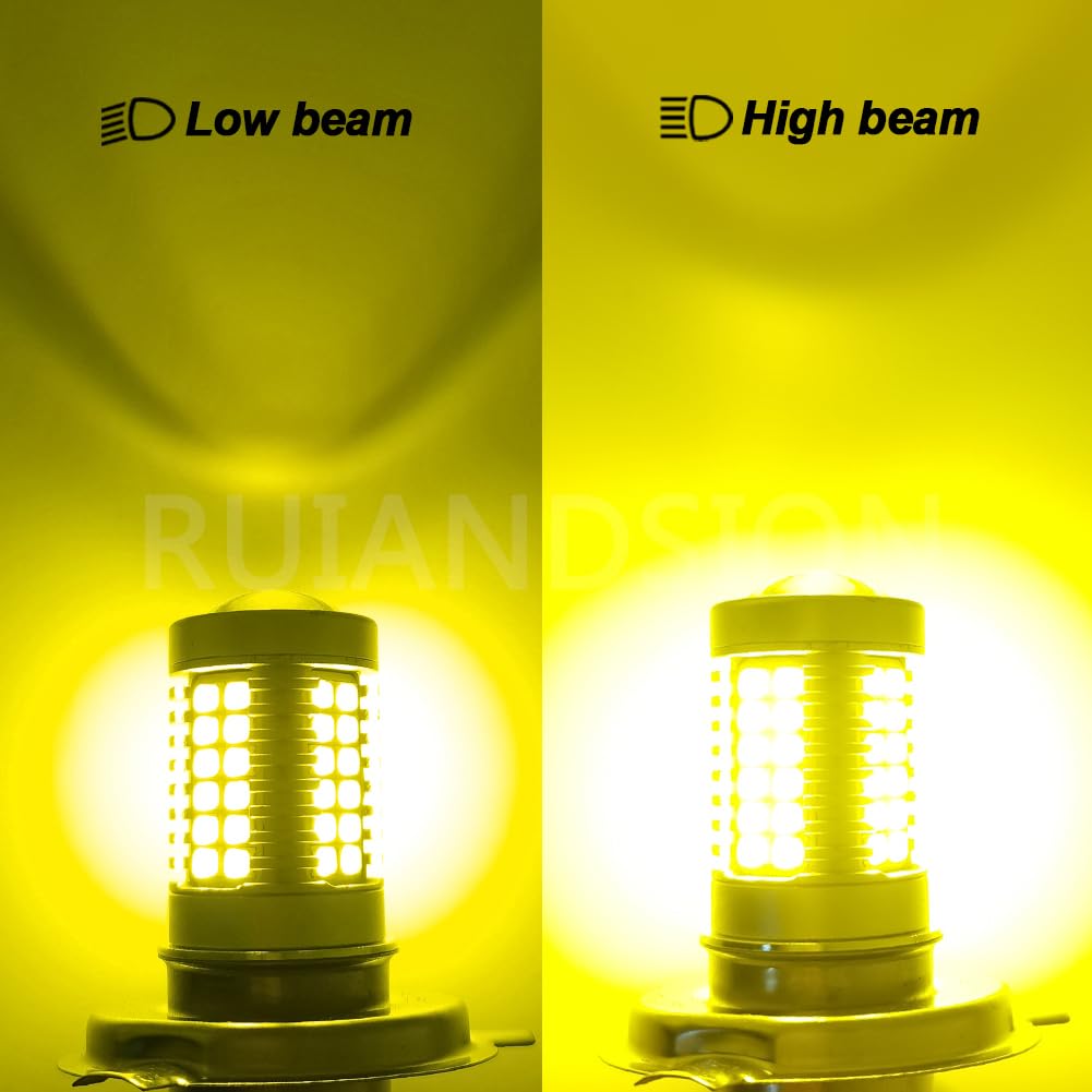 Ruiandsion H4 led-koplamp voor motorfiets, citroengeel, DC 6 V, superhelder, met led-chips 2835, 54SMD en projectorlens voor motorlamp, niet gepolariseerd Ruiandsion H4 led-koplamp voor motorfiets, citroengeel, DC 6 V, superhelder, met led-chips 2835, 54SMD en projectorlens voor motorlamp, niet gepolariseerd
