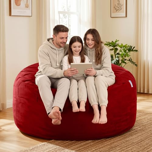 Image of HABUTWAY Bean Bag Chair: Giant 5' Memory Foam Furniture Bean Bag Chair with Microfiber Cover - 5Ft,Red