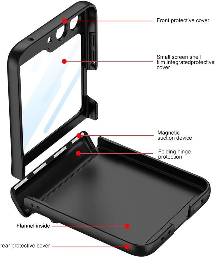 Magnetic Folding Case for Samsung Galaxy Z Flip 5, All-Inclusive Protective Cover for Z Flip5, Anti-Drop Full Sticker Shell with Capacitance Pen (for Flip 5, Black)
