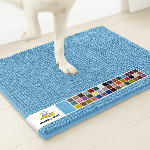 Image of Muddy Mat | Super Water Absorbent Door Mat Indoor, Microfiber Quick Dry Chenille Entryway Rug, Slip Resistant Front Door Mat, Indoor Mats for Entryway, Machine Washable Pet Rug, Sky Blue 30 inch x 48 inch