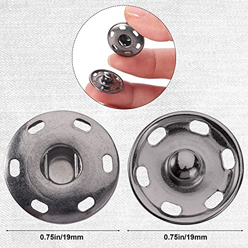 100 Sets Sew-On Snap Buttons 19 Mm Metal Fastener Buttons Press Studs Buttons For Sewing Jeans Clothing, Gun Black, Silver #TOP3