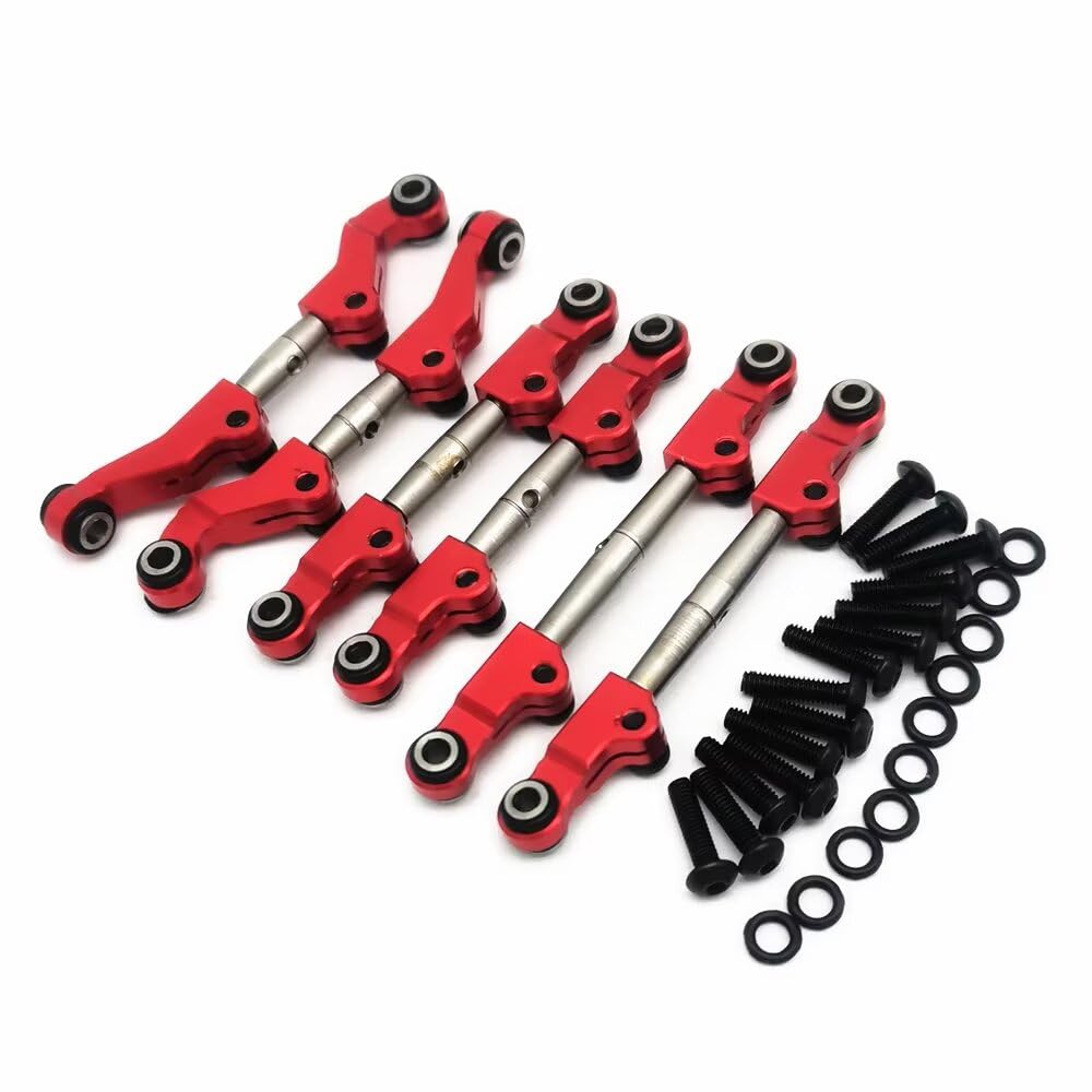 Set di 6 collegamenti regolabili in acciaio inox con estremità in alluminio rosso per Losi 1/18 Mini-T 2.0 Mini-B LOS214013