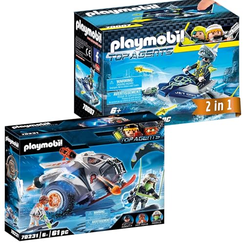 PLAYMOBIL Top Agents Bundle – Paranieve con luz y sonido + Rocket Rafter flotante con cohetes – Kit de agente 2 en 1 a partir de 6 años