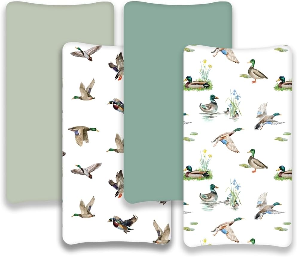 4 Pack Mallard Duck Baby Changing Pad Covers Neutral Unisex Breathable Fitted Nursery Sheets for Baby Girl or Boys (Changing Pad Covers)