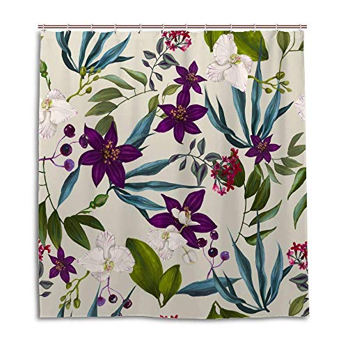 Rideau de douche avec crochets motif jungle tropicale colorée en polyester - 2
