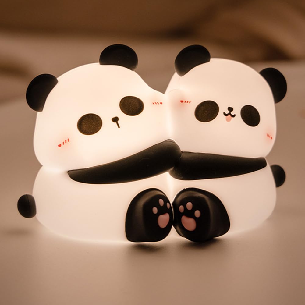 Pear Night Light for Kids Silicone Cute Lamp for Nightstand Dimmable Night Lamp for Bedroom Nursery Pear Lamp for Baby Fruit Nightlight for Boys and Girls Kawaii Bedside Lamp for Kids Room (Panda Hug)