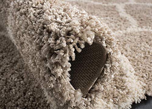 Image of Alef Shaggy Floor Carpet for Living Room, Soft & Fluffy Bedside Runner Rug for Bedroom, Hall, Sofa Area, Elegant Modern Floor Carpet - 1.5x4 Feet Beige Box