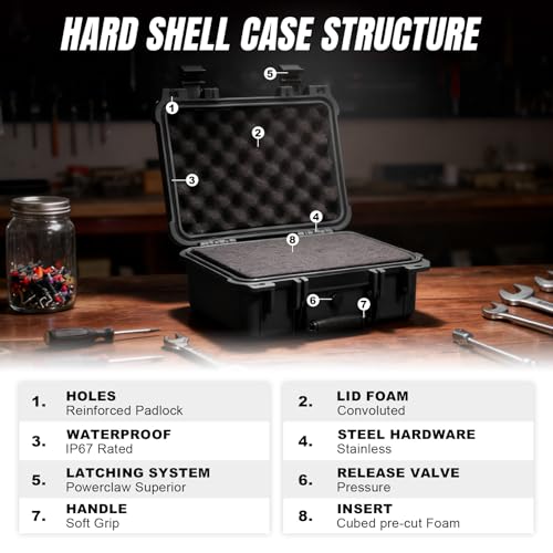 Image of Jack Boss 13.6X11.4X6 Inch Hard Case, Portable Weather Waterproof Protective Camera Case with Customizable Foam, Foam Case Fit Use of Drones, Camera, Equipments, Black,upgraded