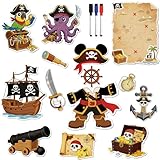 14-Piece Pirate Cruise Door Decorations Magnetic - Funny Nautical Captain Ship Cabin Magnets for Carnival Cars Refrigerator Locker, Essential Sea Theme Signs for Family Vacation with 3 Pens