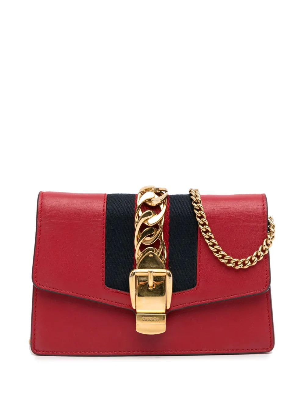 Gucci Red Sylvie Leather Small Mini Red Gold Cruise Handbag Bag Italy Purse NEW