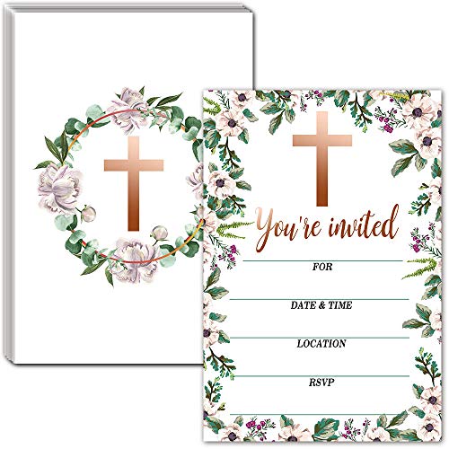 Religious Celebration Invitations with Envelopes – Floral Frame Style Invitations