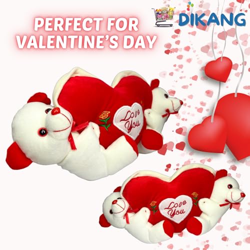 Image of DIKANG Hanging Couple Teddy Bear with Heart for Valentine's Day Gift | Valentine Gift for Boyfriend /Girlfriend /Husband /Wife - 20cm (Off-White & Red)