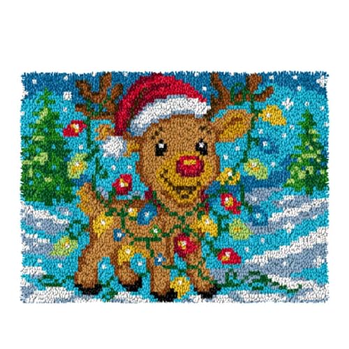 Image of YOOLOOKY Latch Hook Kits for Adults /Beginners Printed Canvas Embroidery Tapestry Handmade Rug Home Sofa Decoration 20.5 inch X 15 inch (Reindeer)