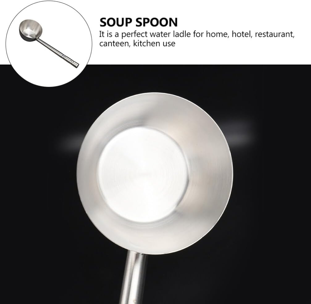 Luxshiny Stainless Steel Water Ladle Long Handle Ergonomic Design for Kitchen Use for Soup Canteen Home Hotel Easy to Clean Maintain Flat Bottom Scoop