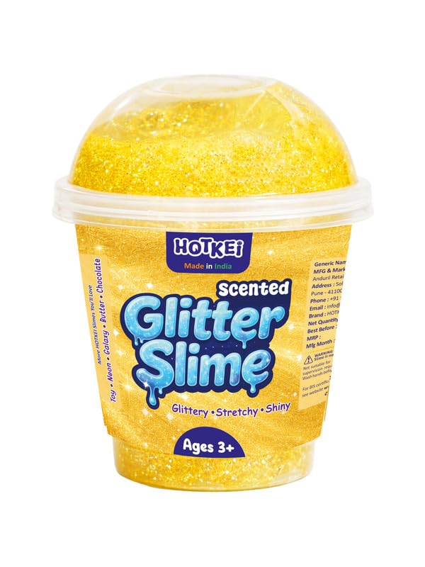 Image of HOTKEI Yellow Glitter Slime for Kids 3 to 10 Years Super Stretchy, Soft & Smooth Premium Shiny Slime Non-Toxic Sparkle Fun Slimy Toy Birthday & Return Gift for Kids Boys and Girls