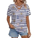 Nautical Funny Anchor Pattern Short Sleeve Shirts for Women Sexy V Neck T-Shirt Summer Tops M Black