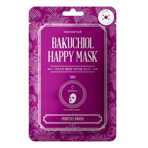 KOCOSTAR Bakuchiol Happy Mask - Ausgleichende Korean Face Mask Sheet für Frauen mit Bakuchiol, Cica-Komplex, Niacinamid - 20 Min. Gesichtspflege, kein Ausspülen (1 Blatt)
