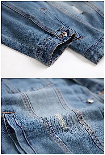 Image of LZLER Men's Denim Jackets Distressed Destroyed Classic Vintage Slim Fit Ripped Fashion Trendy Trucker Jean Jackets