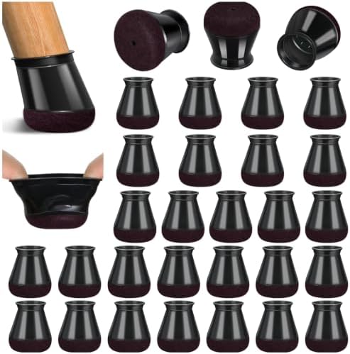 32 Stück Stuhlbeinkappen Rund, Filzgleiter für stühle, Stuhlbeinschoner | Schutzkappen für Schräge Stuhlbeine, Kratzschutz für den Boden & Lärmminderung, Schwarz (Ø 14–20 mm)