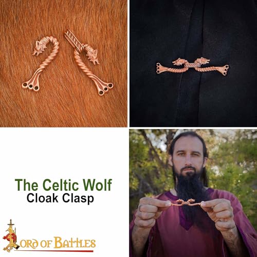 Image of Lord of Battles Medieval Cloak Clasp (Made of Bronze) | Viking Celtic Dragon Design Hook for Cloak Scarf, Shawl | Handmade Cloak Clasp Lost-Wax Cast Bronze