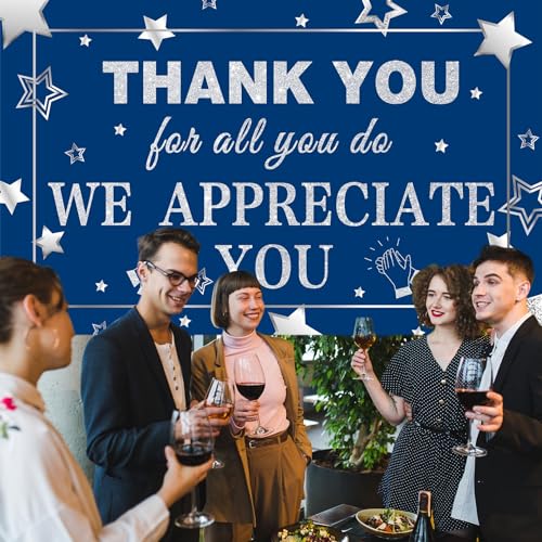 We Appreciate You Banner Decorations Navy Blue Silver Thank You Banner Thank You for All You Do Backdrop for Teacher Employee Staff Doctors Nurse Poaster Volunteer Appreciation Week Party Decor - Thumbnail 5