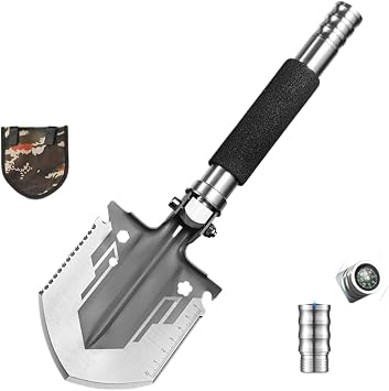Multifunctional Folding Shovel, Military, Car Survival Tool, 18-in-1, Multi Shovel, 440 Stainless Steel, Corrosion Resistant, Durable, Extendable, Adjustable, Includes Smooth Chopsticks