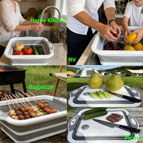 Tabla de Cortar Plegable 3 en 1 para Camping Gris miniatura 2