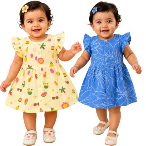 Image of Lilimi Toddler Baby Girl Cotton Muslin Dress, Breathable Flutter Sleeve Button-Front Cute Frocks