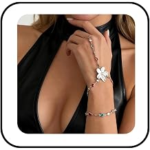 Boho Gold Flower Hand Chain Bracelet Ring for Women Dainty 14K Gold Plated Layered Bracelets Colorful Crystal Floral Finger Wrist Bracelet Summer Beach Vacation Fashion Jewelry Accessaries