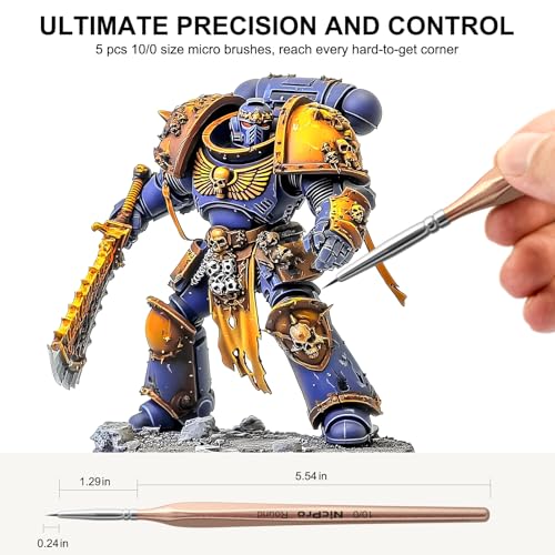 Image of Nicpro Detail Paint Brushes 5 PCS Aesthetic Extreme Fine Tip 10 /0 Professional Miniature Painting Artist Brush Set for Micro Watercolor Oil Acrylic Craft Models Rock Army Paint by Number for Adult