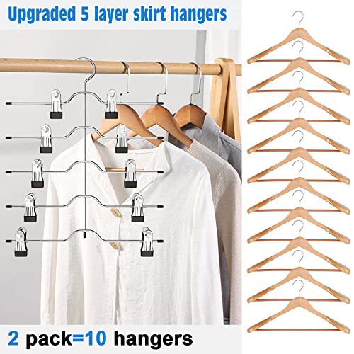 Upgrade 5 Tier Skirt Hangers For Women, 2 Pack Pants Hangers Space Saving With Adjustable Non Slip Clips Closet Organizers And Storage Grip Shorts Hangers For Skirts, Trousers, Shorts, Jeans, Black #TOP2